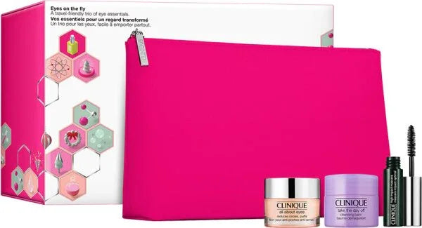 Clinique Eyes On The Fly Gift Set 3.5ml High Impact Mascara + 15ml Take The Day Off Cleansing Balm + 15ml All About Eyes Eye Cream + Pouch