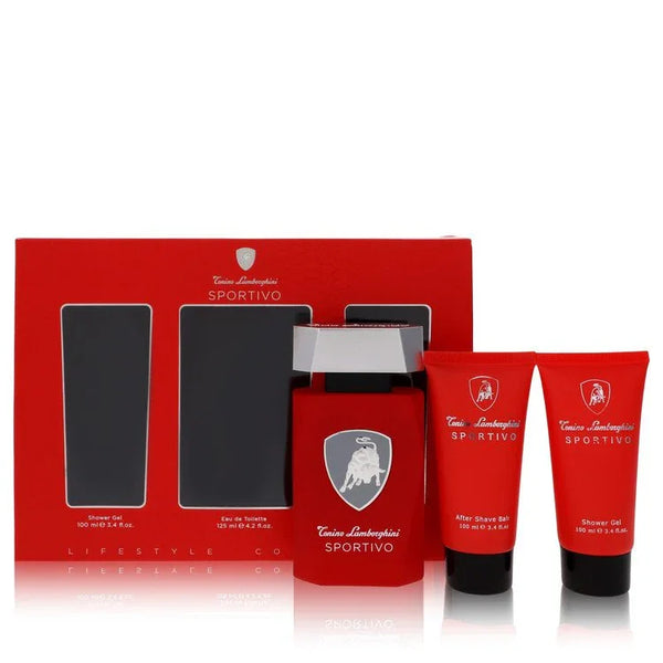 Lamborghini Sportivo Gift Set 125ml EDT Spray + 100ml Shower Gel + 100ml Aftershave Balm