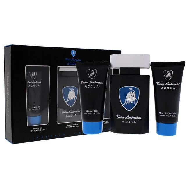 Lamborghini Acqua Gift Set 125ml EDT + 100ml Shower Gel + 100ml Aftershave Balm